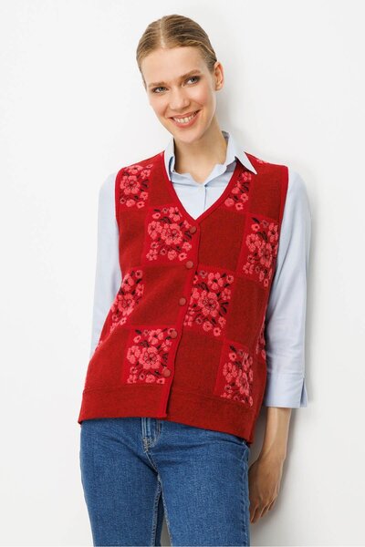 Desen Triko Women's Pıtırcık Floral Patchwork Felt Wool Vest Y.Red_Y.S.Pink