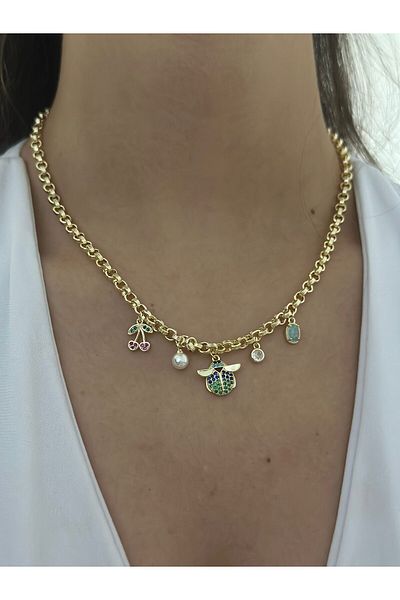 MyladyAccessoriess Charm Steel Necklace with Bee and Cherry Detail