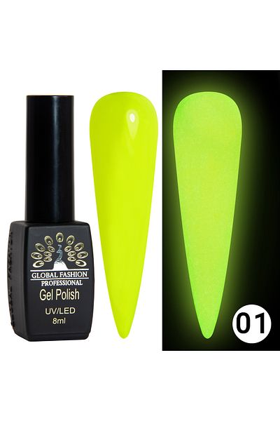 global fashion Oja semipermanenta Luminous, Global Fashion, fosforecenta, 8 ml, 01