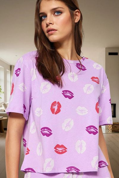 PayBuy Women's Lip Pattern Cotton Short Sleeve Pajamas Set Casual Home Wear Summer Modern Style Quality Craftsmanship
