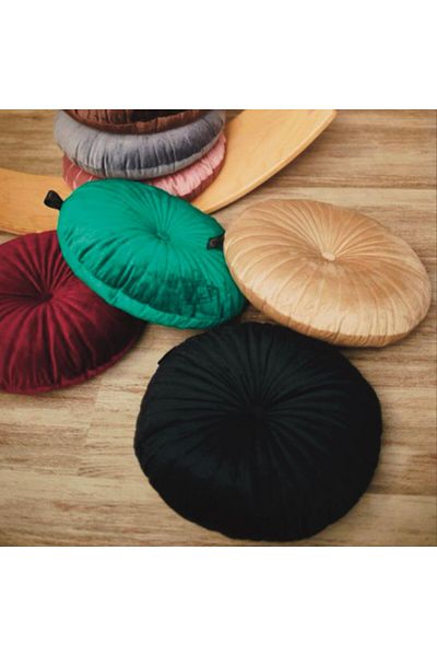 OEM Perna Decorativa Puffet Rotunda din Catifea Neagra, diametru 40 cm