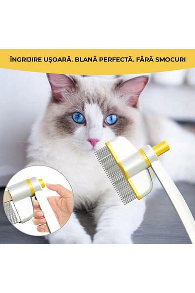 miraza Perie pentru Animale, Dinti Metalici Desi, Auto-Curatare, Indeparteaza Parul Cazut si Puricii