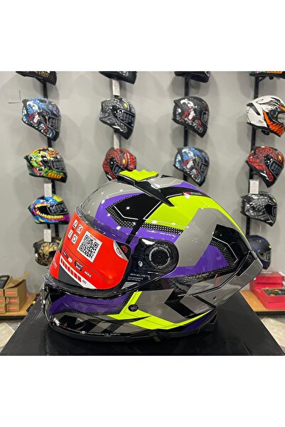 MT Helmets Kask Thunder 4 Sv Valıant B2 Parlak Gri Mor Sarı