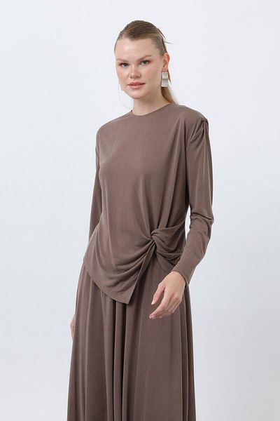 Puane Women's Front Knotted Cotton Detailed Skirt Suit 14347Tks