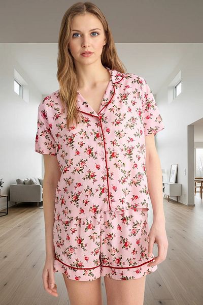 PayBuy Women's Short Sleeve Floral Viscose Pajama Set Comfortable Cut Durable Material Perfect Fit