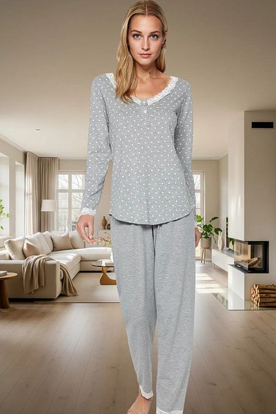 PayBuy Women's Polka Dot Lace Pajamas Set Comfortable Cotton Knitted Winter Stylish Appearance Durable Material