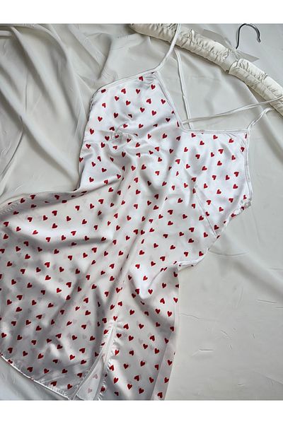 ROZENİN LINGERIE Basic Patterned Cross Back Satin Mini Dress Nightgown