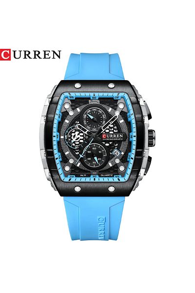 Curren Ceas bărbătesc 8442, Cronograf Sport Quartz, Casual, Curea Silicon blue marine, Design Modern
