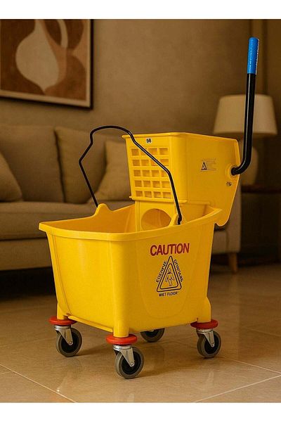ALMUFARREJ Mop Bucket With Wheel And Wringer Yellow 32Liters