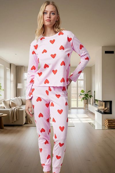 PayBuy Women's Heart Pattern Cotton Pajamas Set Casual Sleep Comfortable Cut for Winter Seasons