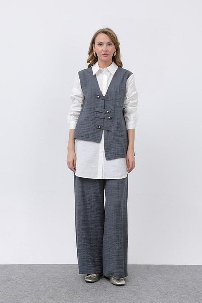 Puane Women's Front Vest Look Epaulet Trousers Suit 14327Tks