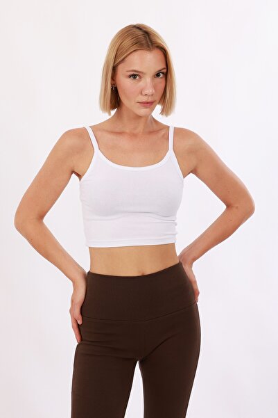 Yade Fashion Kadın Askılı Crop – Beyaz