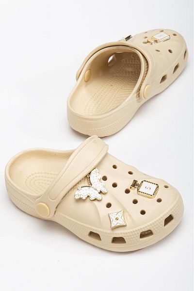 Multi Polo Children's Eva Slippers |   Ornamental Accessory Detailed |   Cream Color |   Light & Comfortable