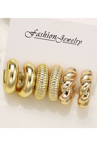 Choice AYA5912401 12pcs/Set Classic Fashion Twist C Shape Tear Drop Design Women's Gold-Color Earrings For