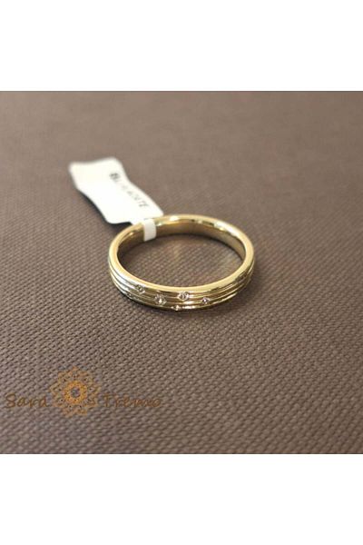 saratremo Band-style ring with zirconia crystals, plated with 14k gold - width 3 mm