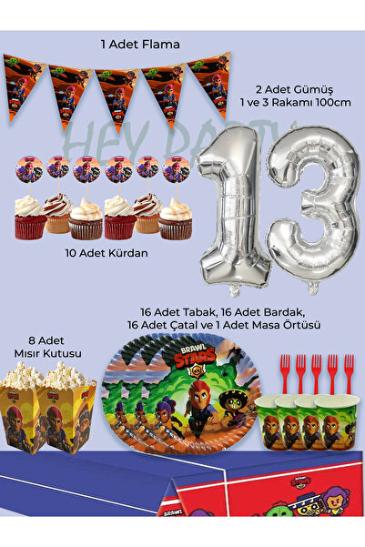 PartyPoo مجموعة حفلات أعياد الميلاد لـ 16 شخصًا بطابع Brawl Stars |   مجموعة ...