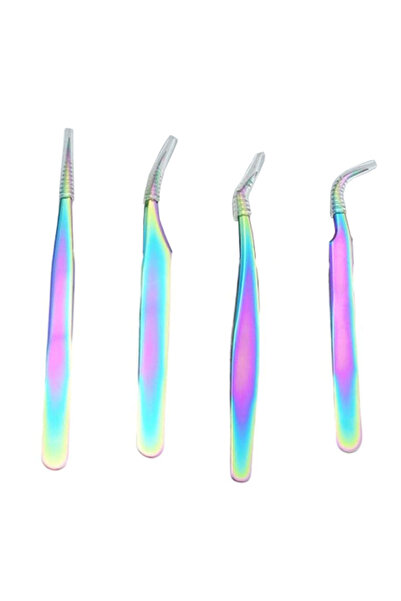 MACON مجموعة ملاقط تمديد الرموش بألوان قوس قزح - 4 قطع ملاقط رموش دقيقة مع حقيبة