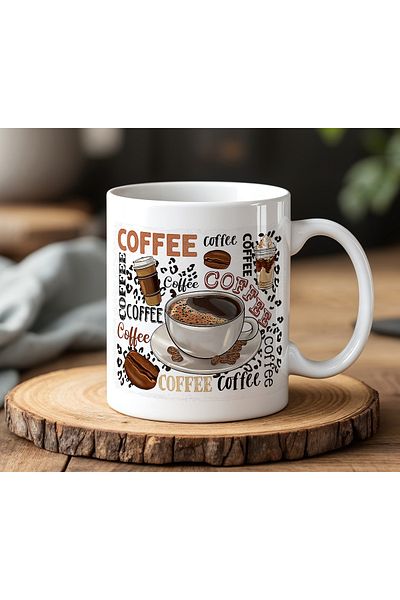 BB TRADE White Ceramic Printed Mug with Coffee Text Design 330ml
