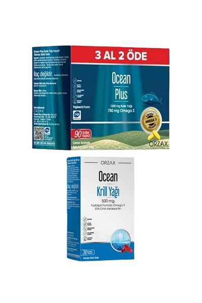 Orzax Ocean Krill Oil 500 Mg 30 Capsules + Ocean Plus Buy 3 Pay 2 1200 Mg Fish Oil 90 Capsules