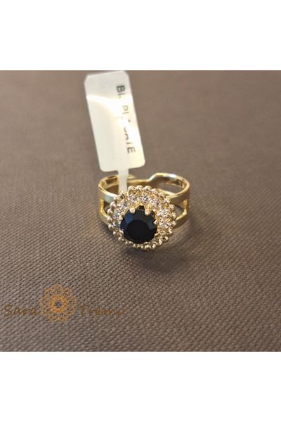 saratremo Adjustable Ring with Black Crystal Flower Plated 18k - Origin Brazil