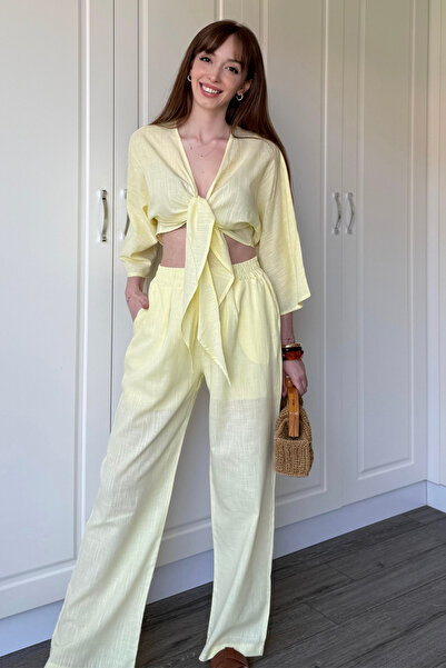 Dilay Gökoğlu Butik Women's Crop Blouse Front Tie Detail Set