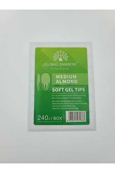 global fashion Set tipsuri din gel, 240 bucati, 12 marimi, forma migdala medie
