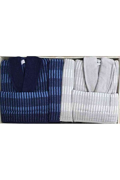 Özdilek Striscia Gray-Dark Blue Family Set