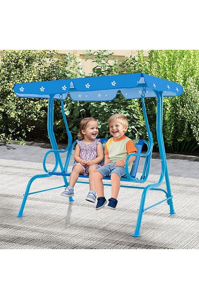Brivoo® Children's swing 2 seats with roof, metallic, colorful animal pattern, for garden/terrace,