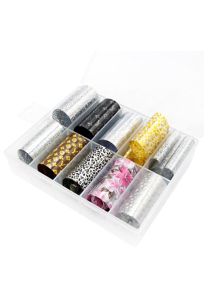 global fashion Set folii de transfer, folie de unghii, 10 modele, holografic