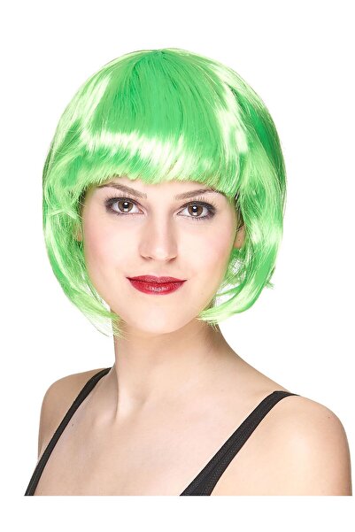 ForWhat Perucă verde Păr scurt și mat pentru birou, acasă, birou, activități, spectacol, costum