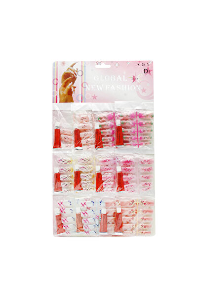 global fashion Set unghii false cu adeziv inclus, 12 seturi, Multicolor