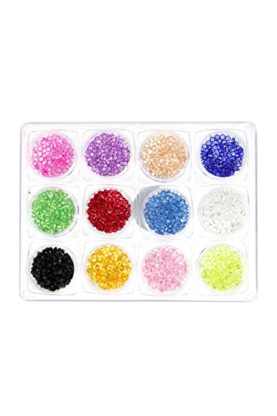 global fashion Σετ 12 στρογγυλών, πολύχρωμων διακοσμητικών νυχιών από κρύσταλλο