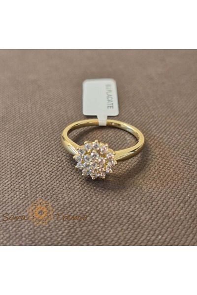 saratremo Inel floare cu cristale zirconia albe placat 14k - tip logodnă