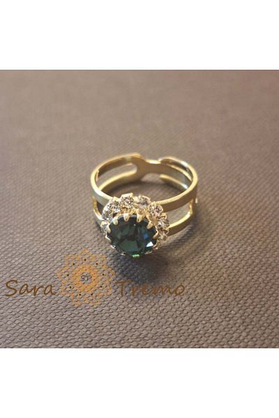 saratremo Destiny's Eye Ring – Adjustable Flower with Blue Crystal, 18K Gold Plated