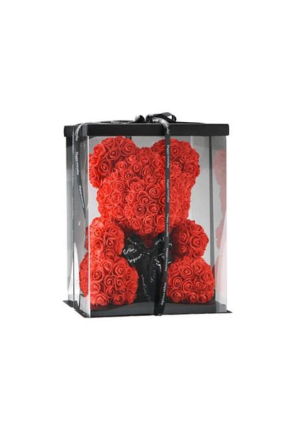 Blusmart Floral Bear from Foam Roses, Decorative Box, 40 cm Height, Red
