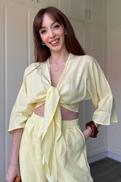 Dilay Gökoğlu Butik Women's Crop Blouse Front Tie Detail Set