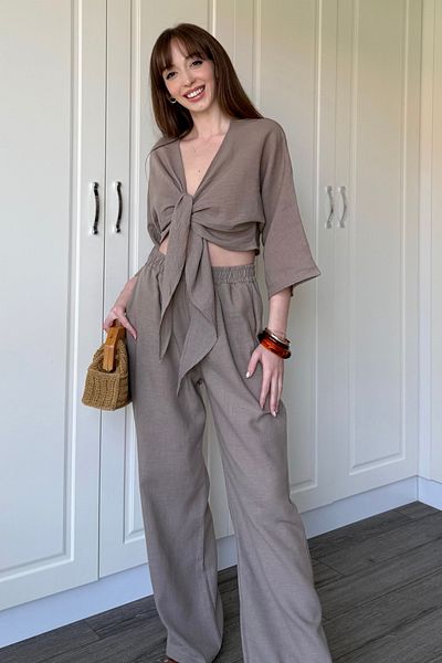 Dilay Gökoğlu Butik Women's Crop Blouse Front Tie Detail Set