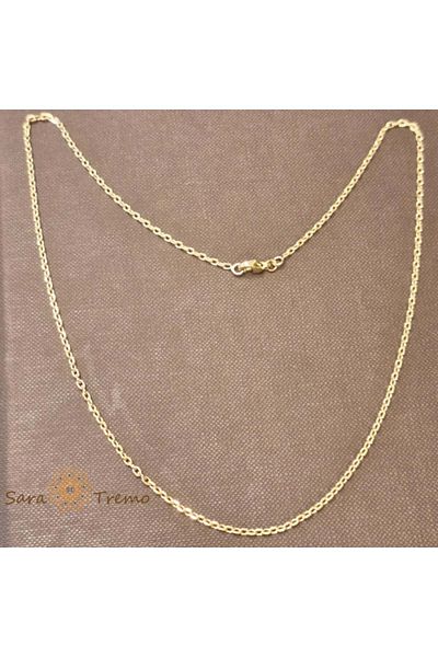 saratremo Unisex Necklace with Rectangular Links, 44 cm, 2 mm Thickness, 14K Gold Plated