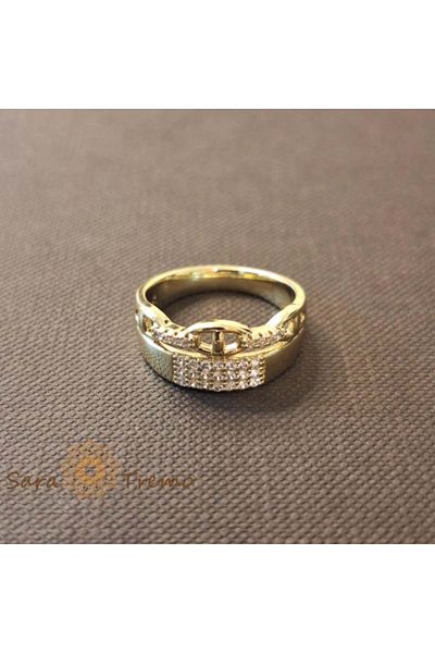 saratremo Gold-Plated 14K Ring with Cut-Out Design and Zirconia - 8mm Width
