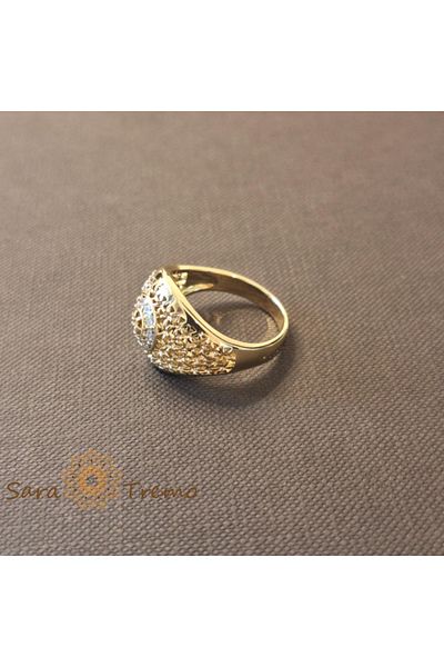saratremo Women's Signet Ring with White Zirconia Crystals - 14k Gold Plated