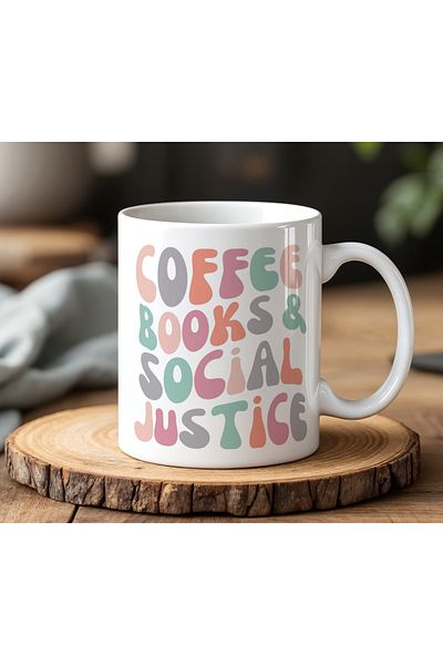 BB TRADE Coffee Books Designed White Ceramic Printed Mug Cup 330ml