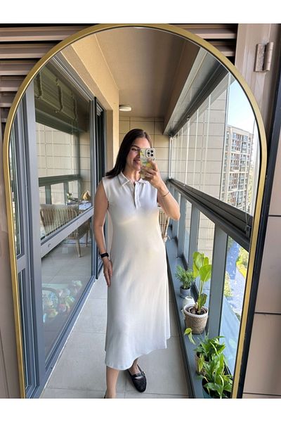 Elif Özbey Butik Φόρεμα Modal με μηδενικό μανίκι με πέτρινο γιακά πόλο