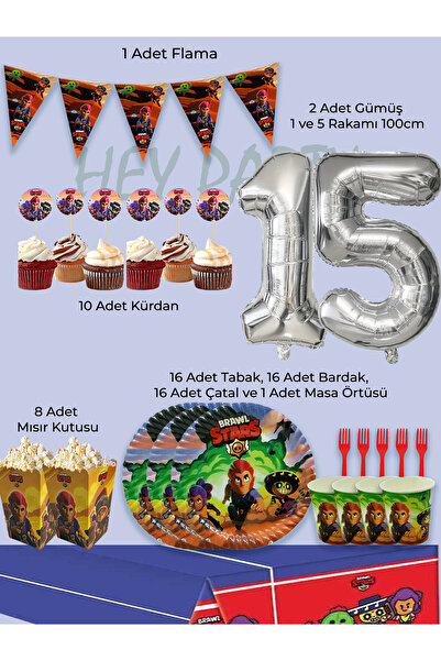 PartyPoo مجموعة حفلات أعياد الميلاد لـ 16 شخصًا بطابع Brawl Stars |   مجموعة ...