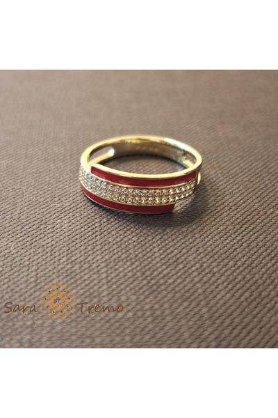 saratremo Ring for Women Plated 14K with Regal Red and Zirconia - Width 6 mm