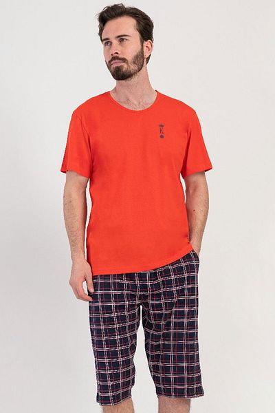 VİENETTA Cotton Men's Short Sleeve Capri Pajama Suit, 408133