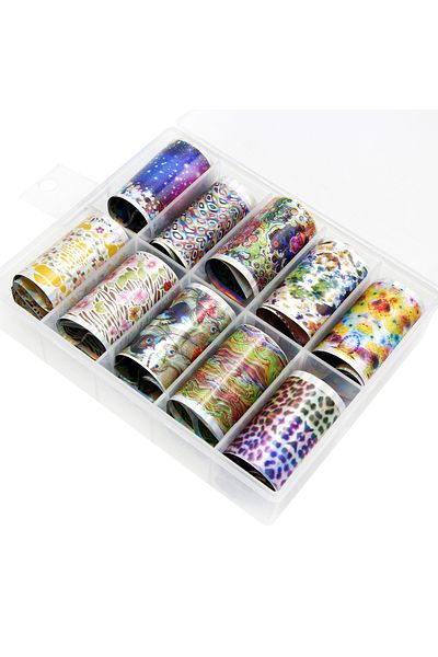 global fashion Folii de transfer unghii, set 10 bucati, holografic