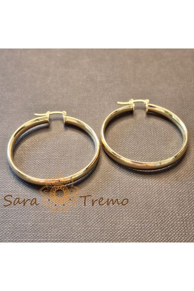 saratremo Sunbeam Earrings – round, wide model, 4 cm, 18K gold plated, Brazil