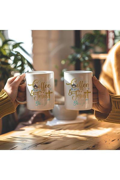 BB TRADE Designed White Ceramic Printed Mug Cup 330ml