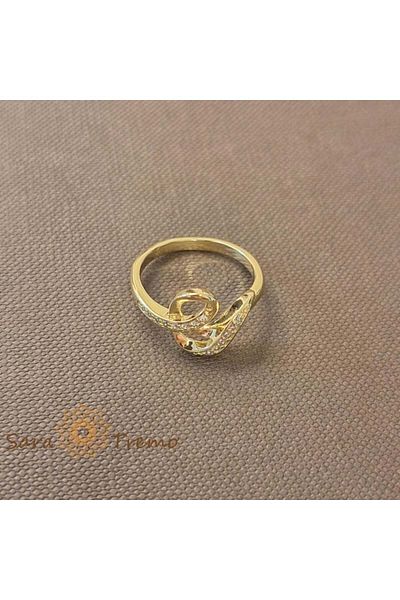 saratremo Snake Ring with White Zirconia Crystals - 14K Gold Plated
