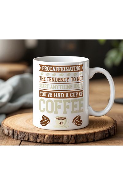 BB TRADE Coffee Designed White Ceramic Printed Mug 330ml